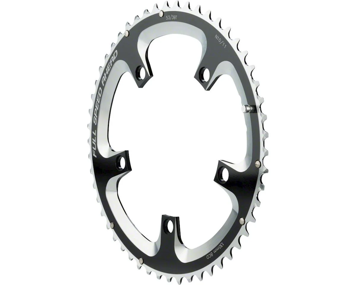 Full Speed Ahead Super Road Chainrings (Black/Silver) (2 x 10/11 Speed) (Outer) (130mm BCD) (53T)